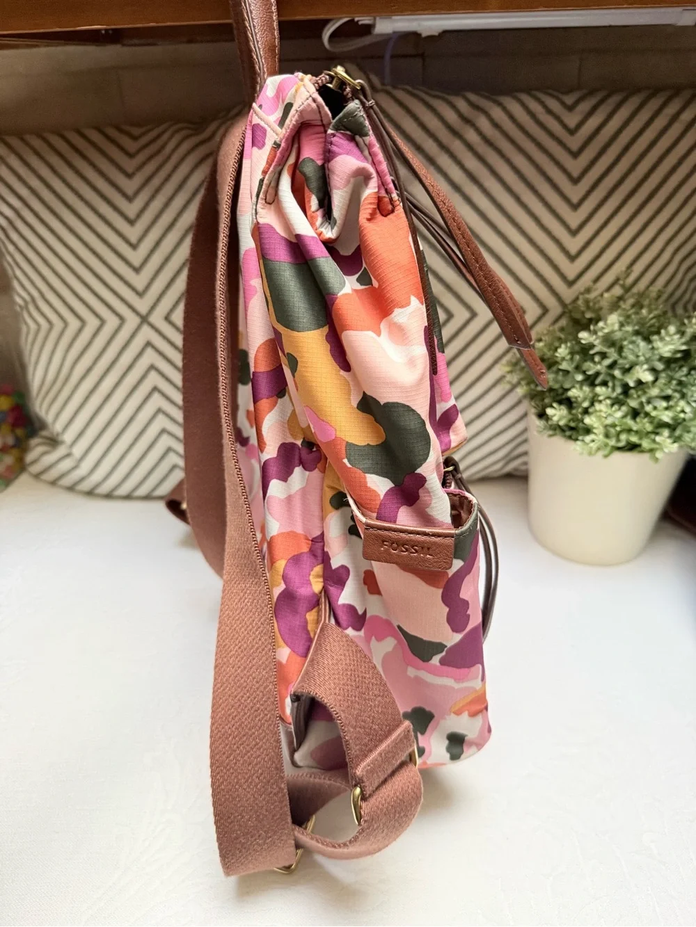 Fossil Pink Orange Multi Camo Backpack/Diaper  Tote